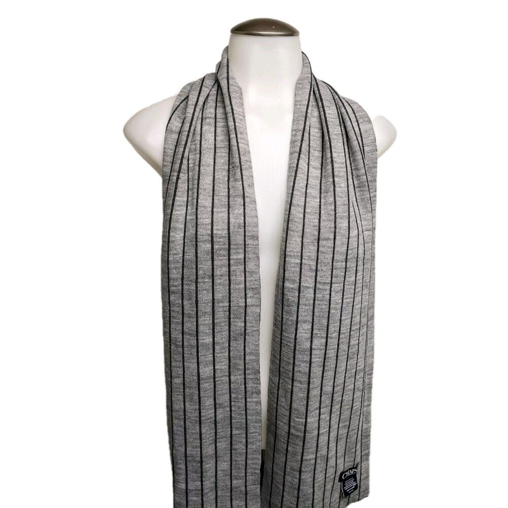 NEW Chaps Scarf Reversible Gray Lines Striped Acrylic  Neckwear NWT